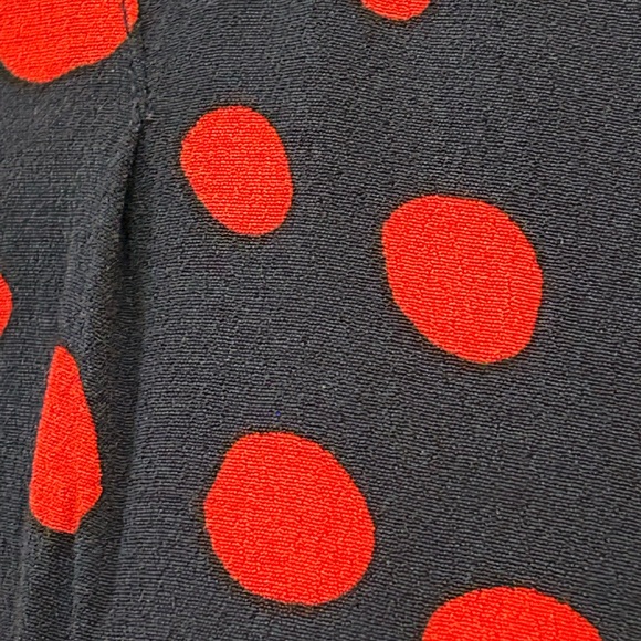LOFT| Size XL Navy and Red Polka Dot Ruffled Blouse - Picture 3 of 6